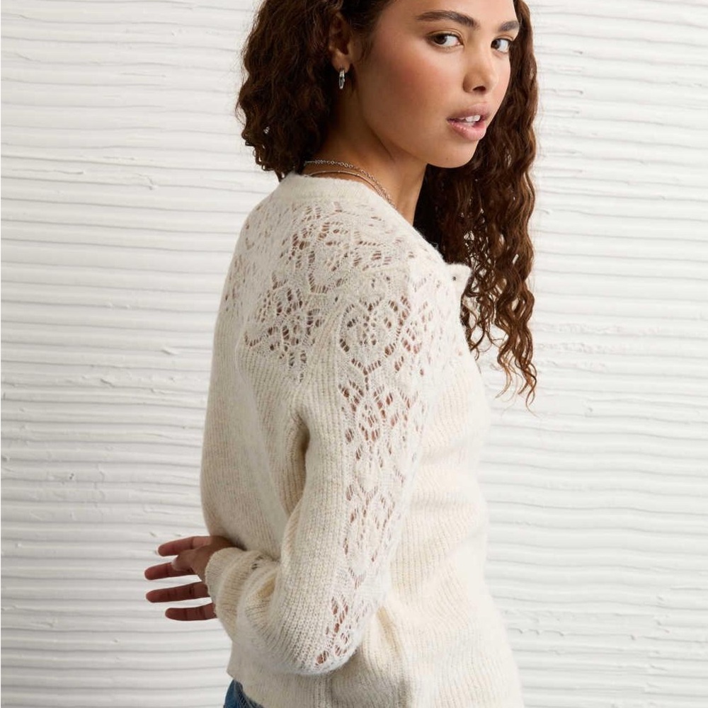 Elegant Cream Lace Women's Sweater - Picture 2 of 5